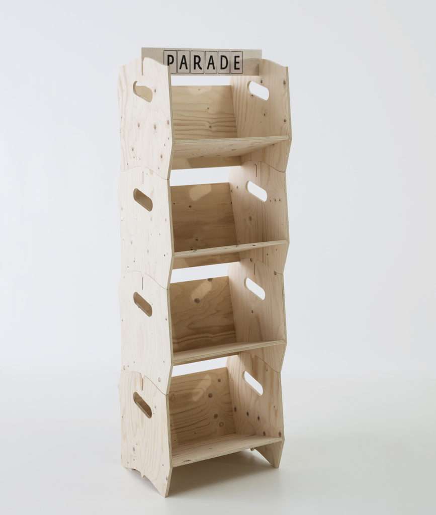 présentoir en bois, agence PARADE